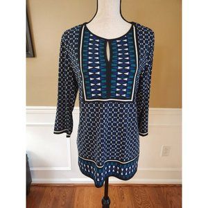 MAX EDITION Women's Medium 3/4 Sleeve Bohemian Blouse Top Shirt Geometric Print